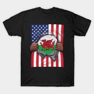 Wales Flag American Flag Ripped - Gift for Welsh From Wales T-Shirt